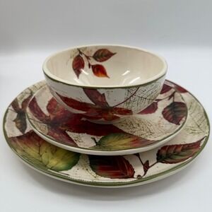 Pier 1 Imports Ashville Leaf Print Dinner, Salad Plate Bowl Set Thanksgiving